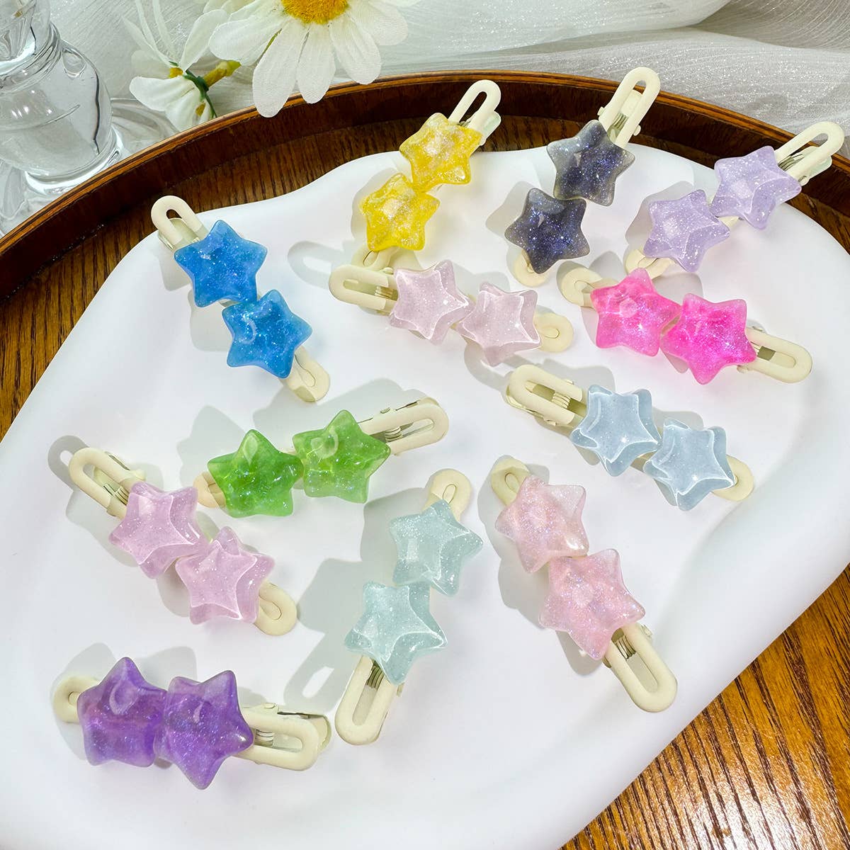 Cute transparent five-pointed star hair clips