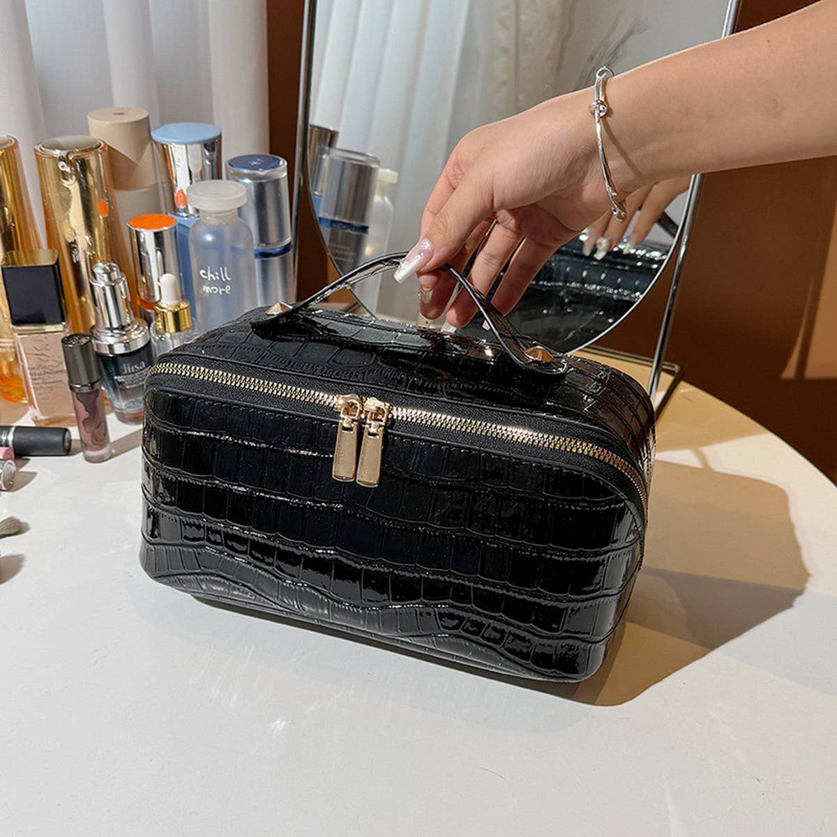 NEW HIGH-END CROCODILE LEATHER COSMETIC BAG_CWAB4405