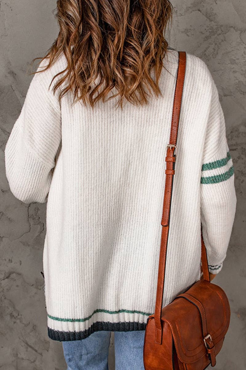 CWOCAL2171_STRIPED COLOR POCKET LONG SLEEVE CARDIGAN