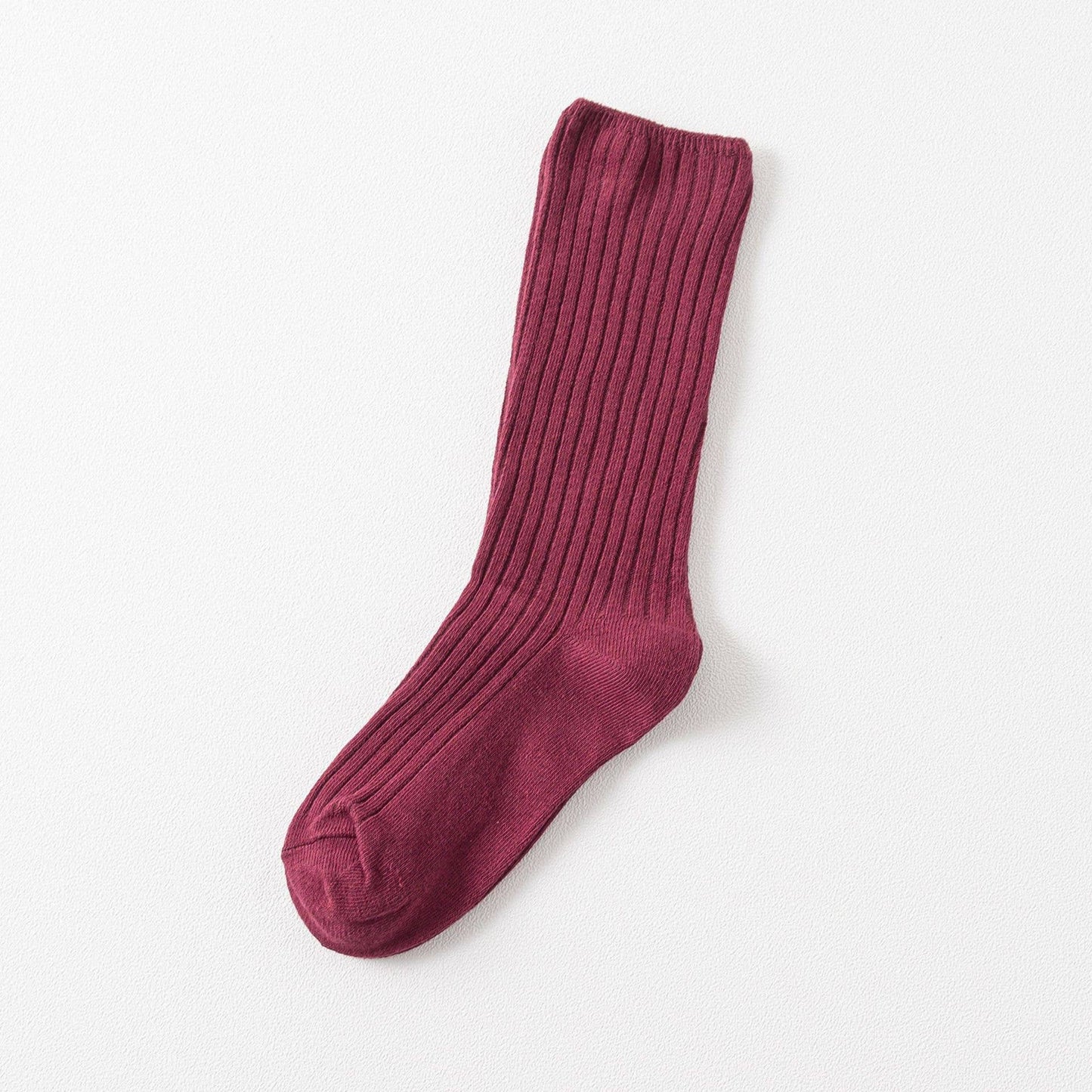Solid Color Vertical Stripes Cotton Crew Socks_CWMS074