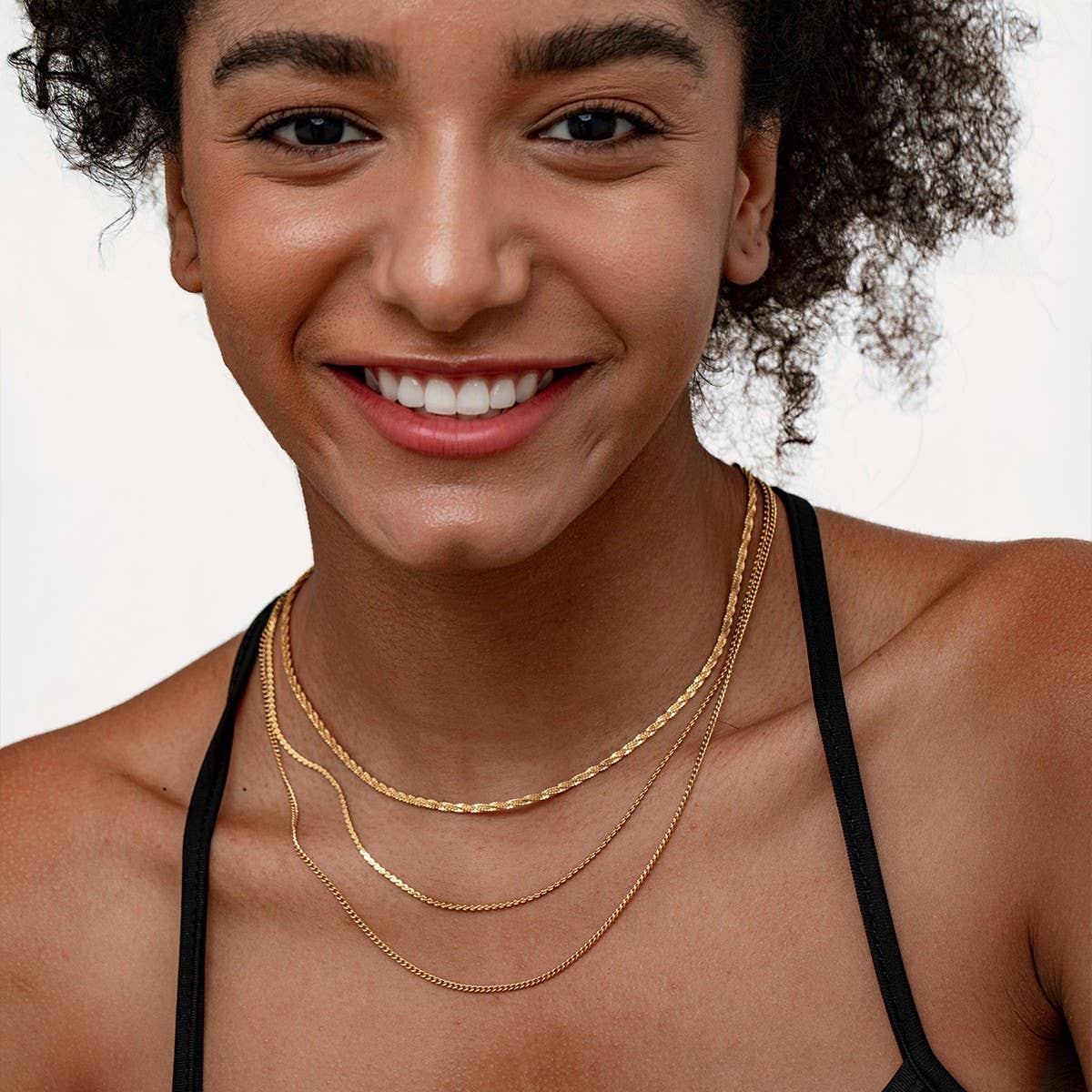 HERRINGBONE SNAKE BONE FIGARO GOLD NECKLACE