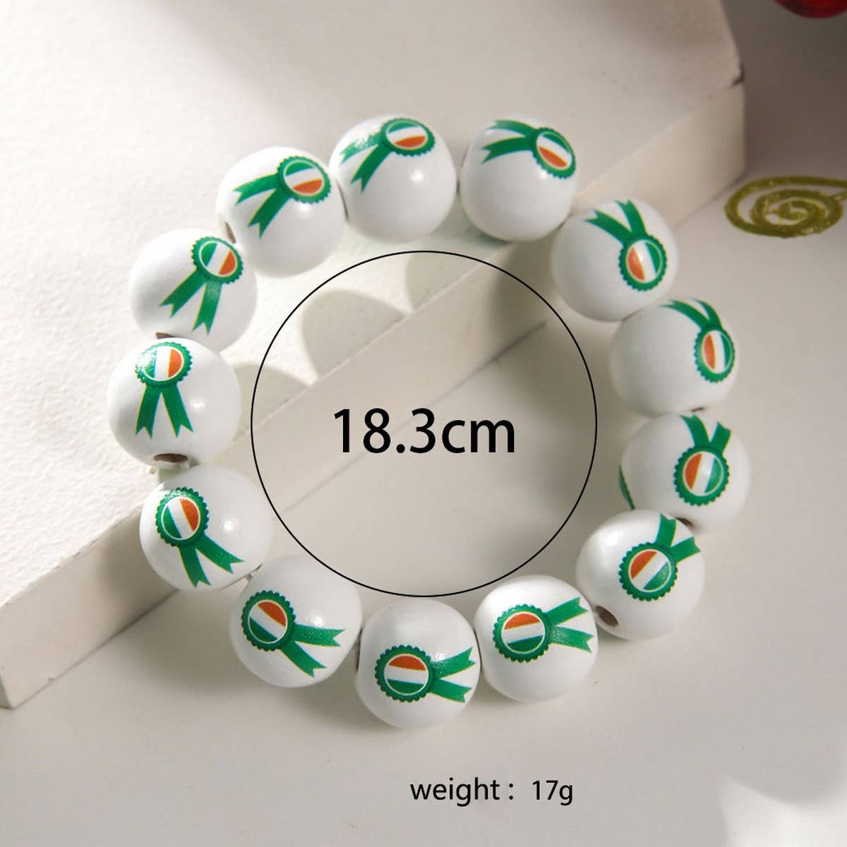 ST. PATRICK'S DAY WHITE WOOD BEAD BRACELET SET_CWMM3505