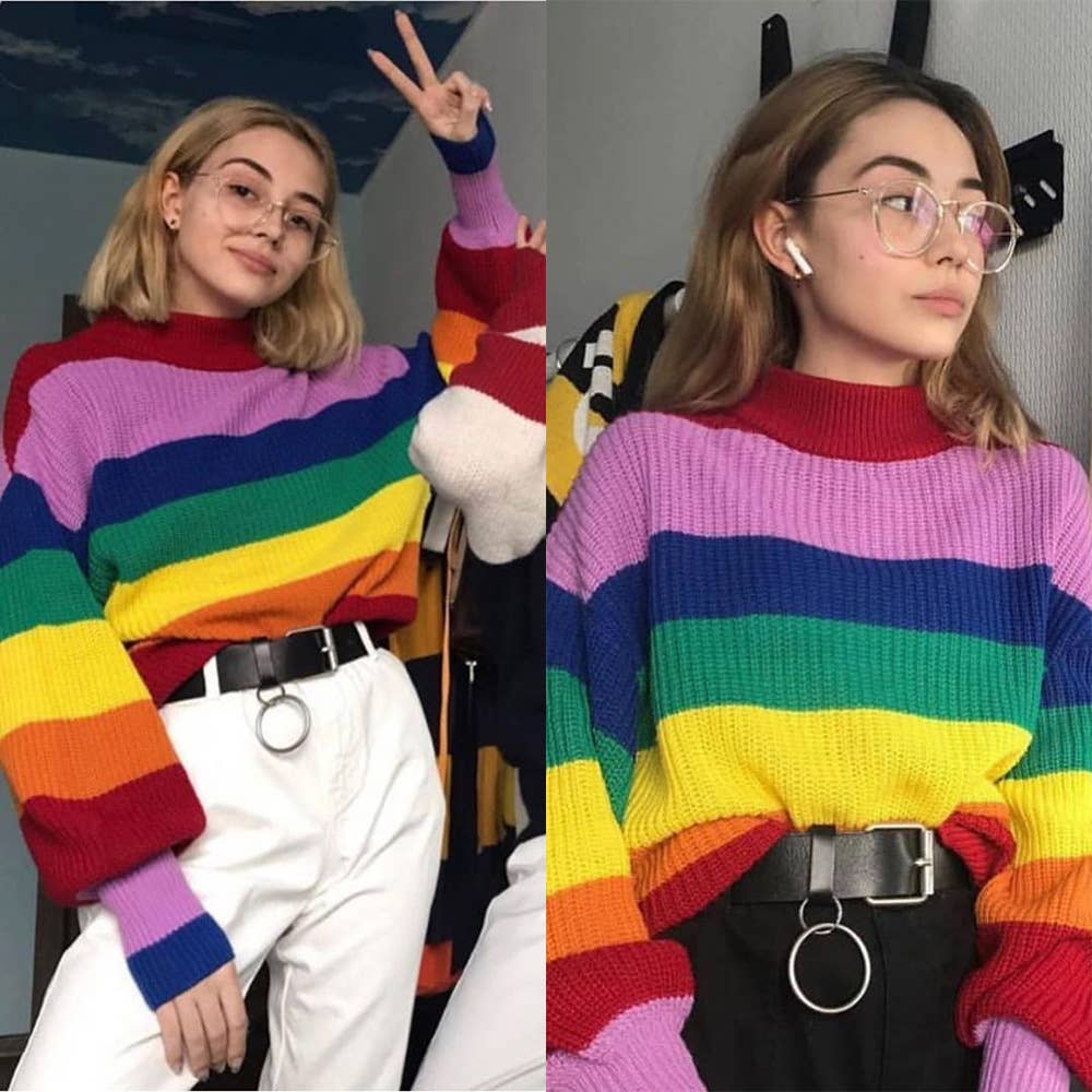 Turtleneck colour-matching loose sweater