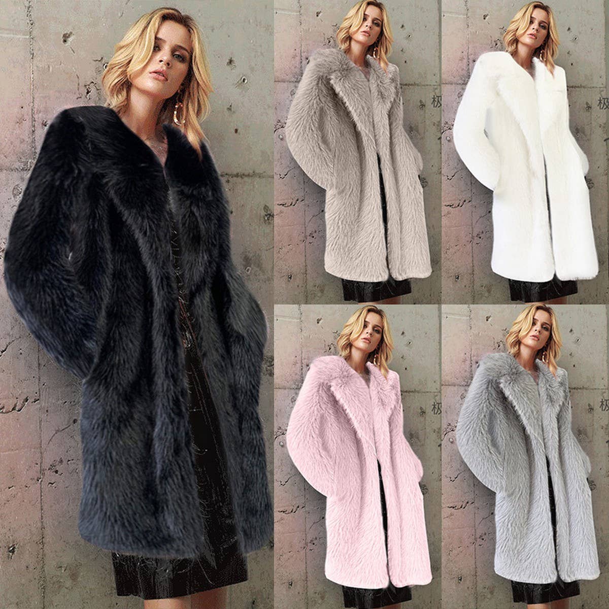 Long Faux Fur Coat Women Winter Lapel Jacket