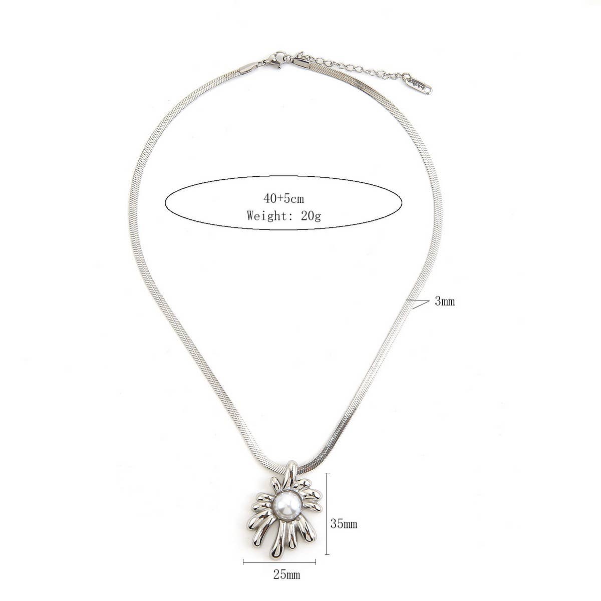 Solid Sunflower Necklace with Pearl Snake Chain_CWMM8879