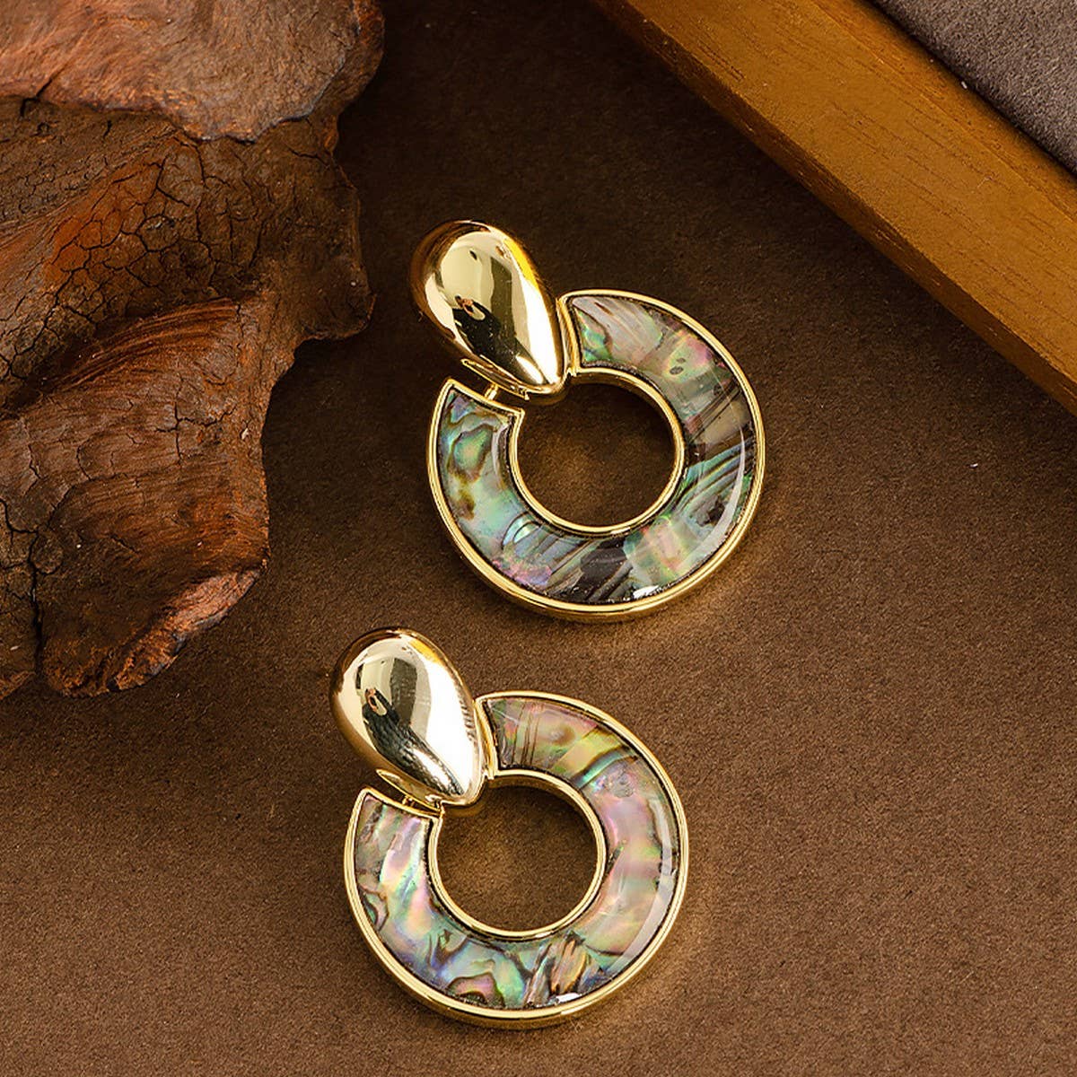 INLAID NATURAL ABALONE HOOP EARRINGS