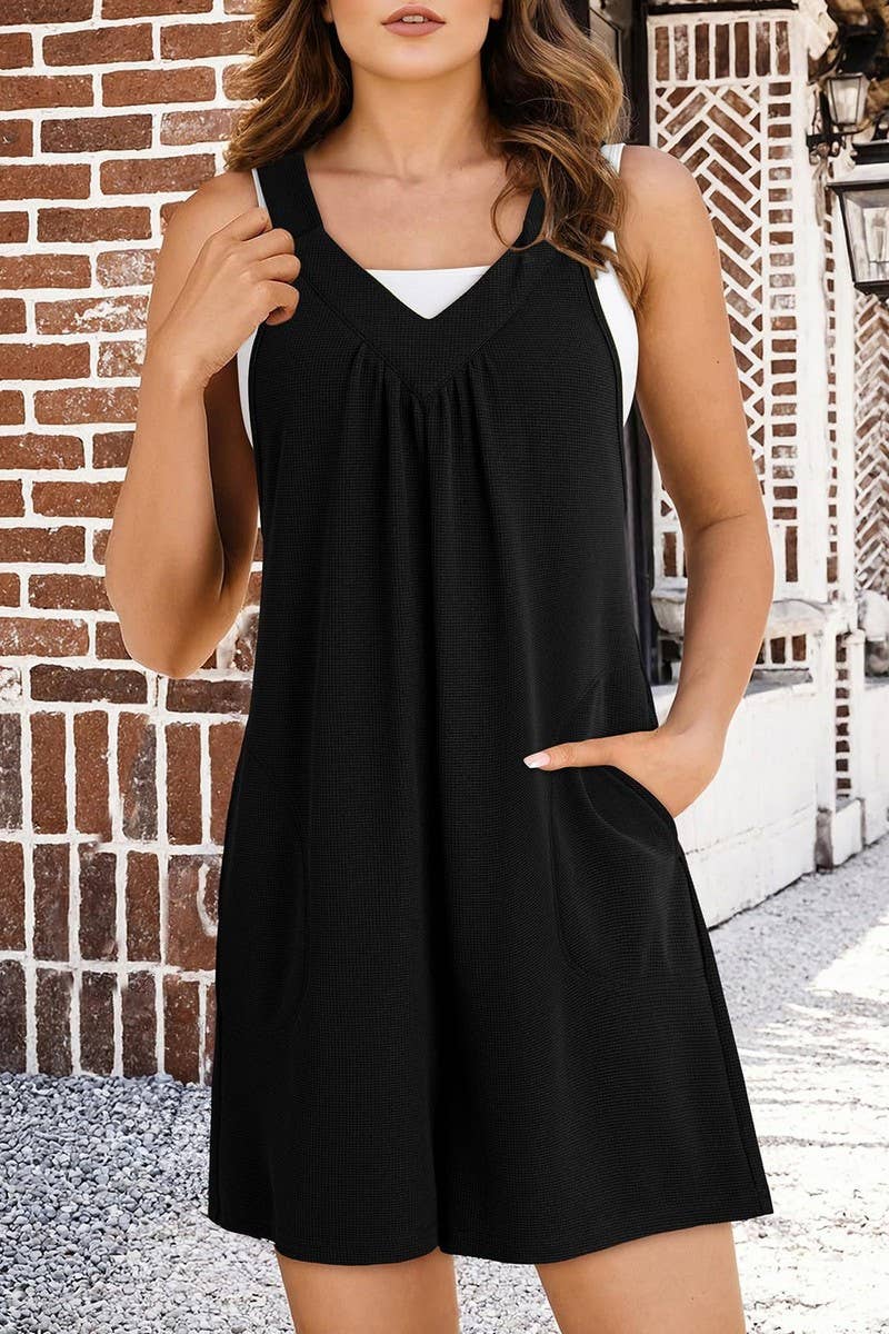 CWSJS1485_SUMMER SLEEVELESS SOLID COLOR OVERALLS