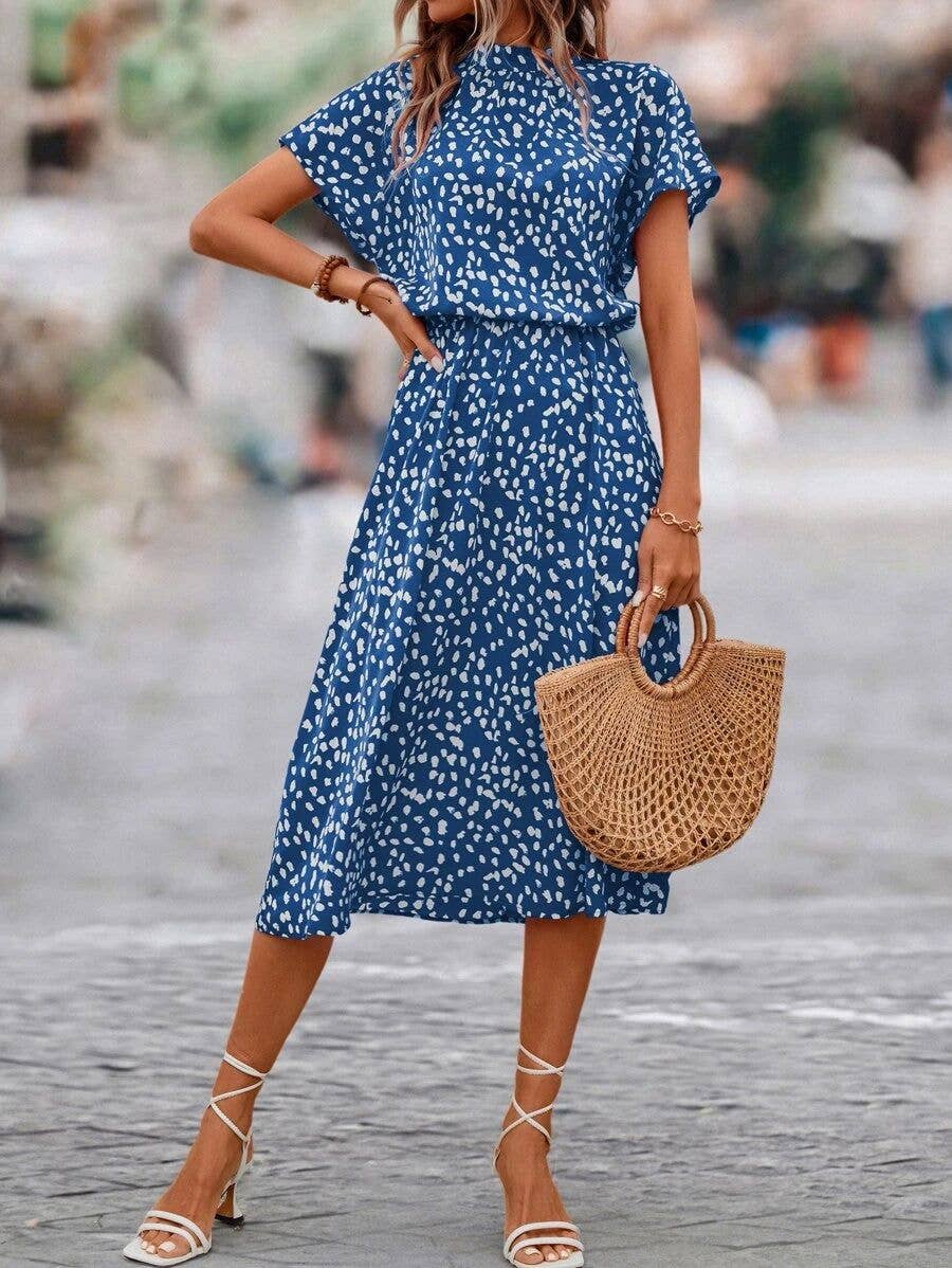 Printed, fashion and simple semi-high-neck dress