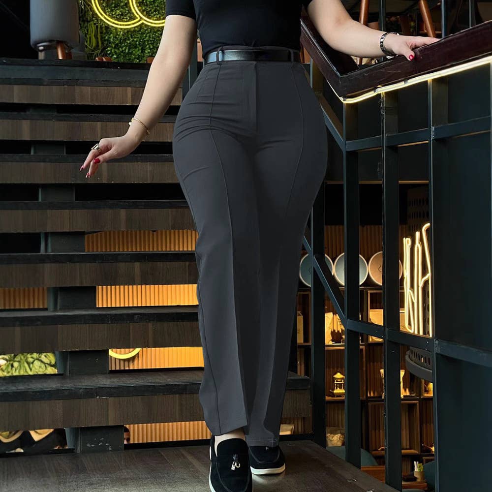 HIGH WAIST SLIM COMMUTER SUIT STRAIGHT LEG PANTS
