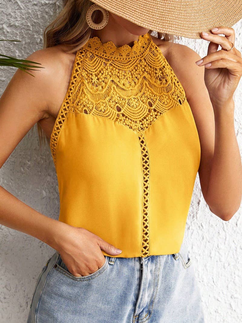 FASHION HOLLOW LACE GAS VEST TOP