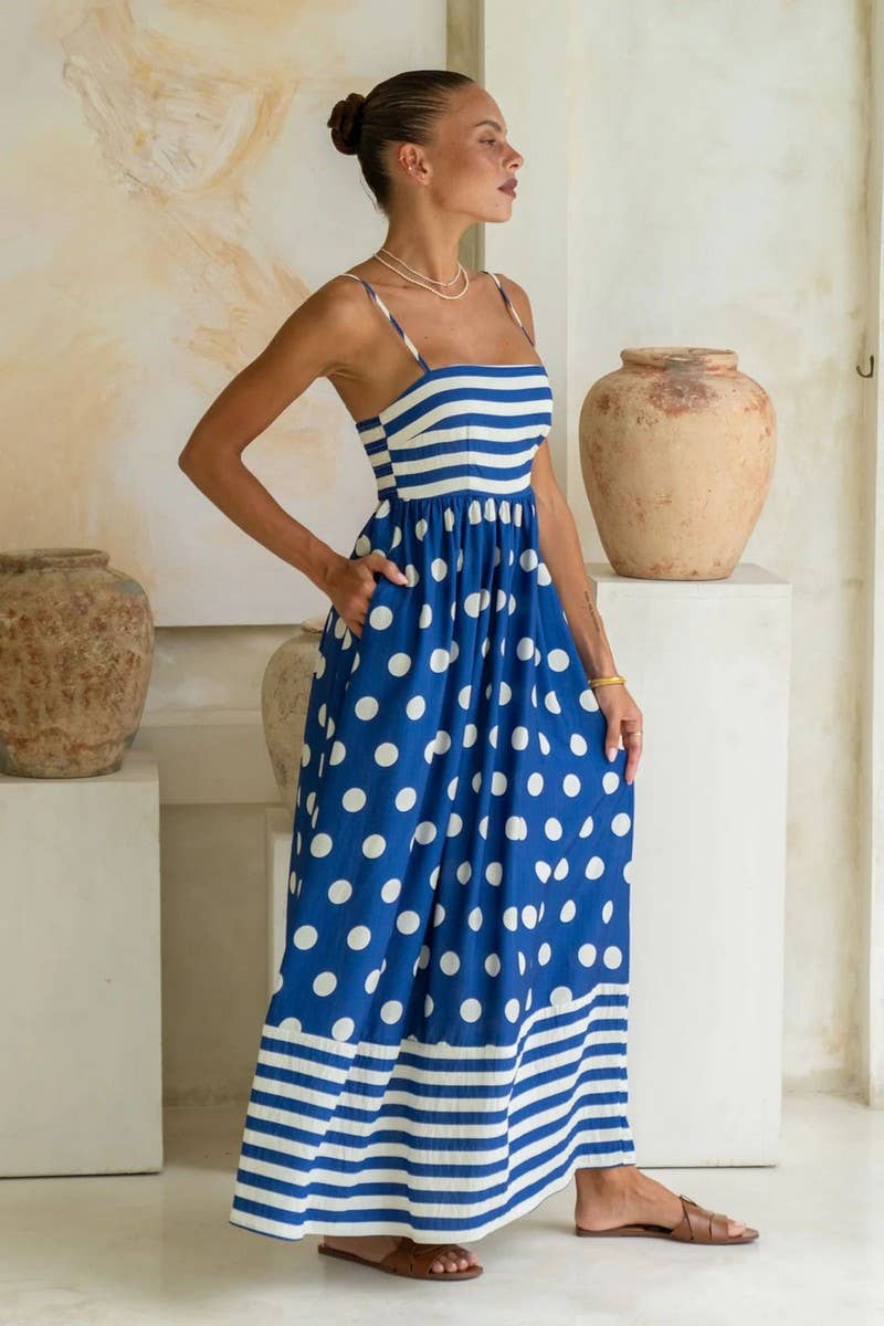 CWDMD5218_PRINTED BACKLESS CAMI HIGH-WAIST DRESS