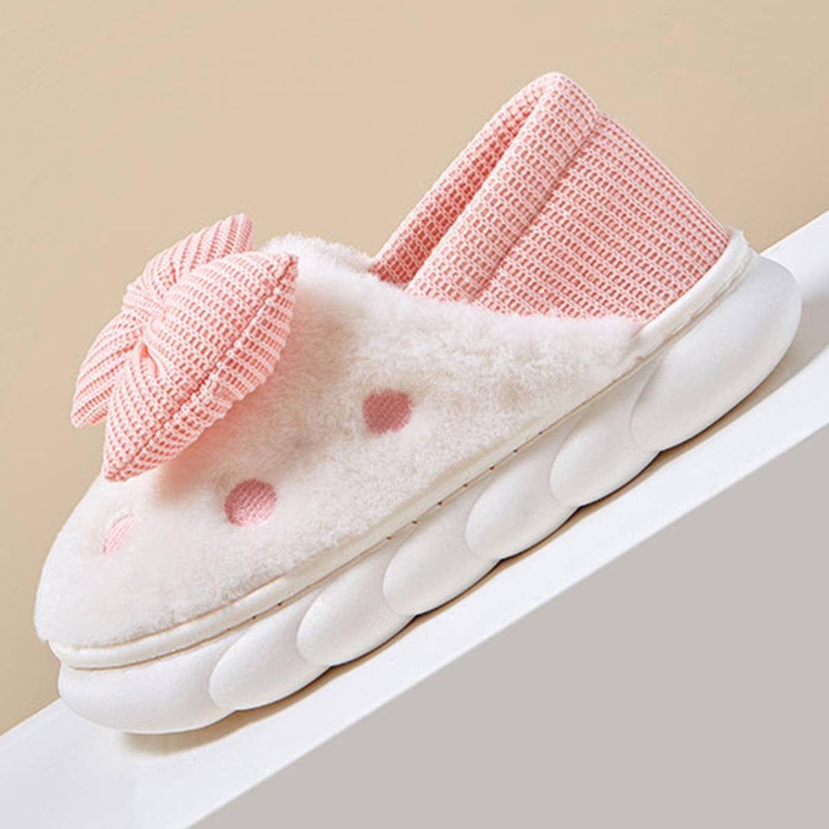 BOW DECOR MINIMALIST FLUFFY BEDROOM SLIPPERS_CWSHS0238