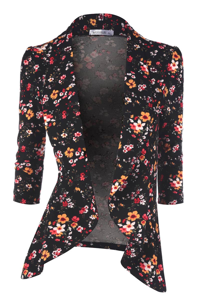 CWOBL089_Casual Work 3/4 Sleeve Open Front Blazer