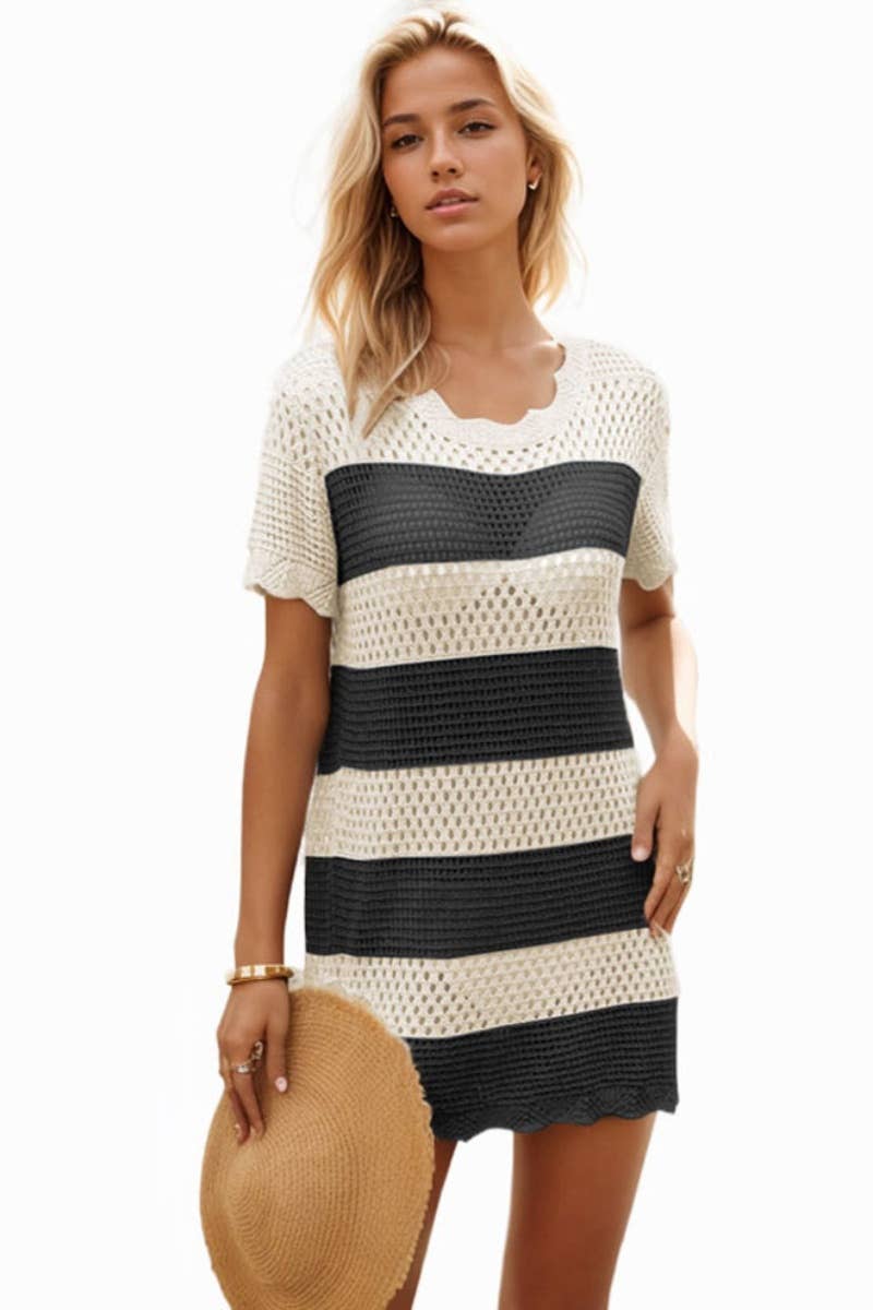 CWDSD3928_KNIT CREW NECK SHORT SLEEVE CUTOUT DRESS