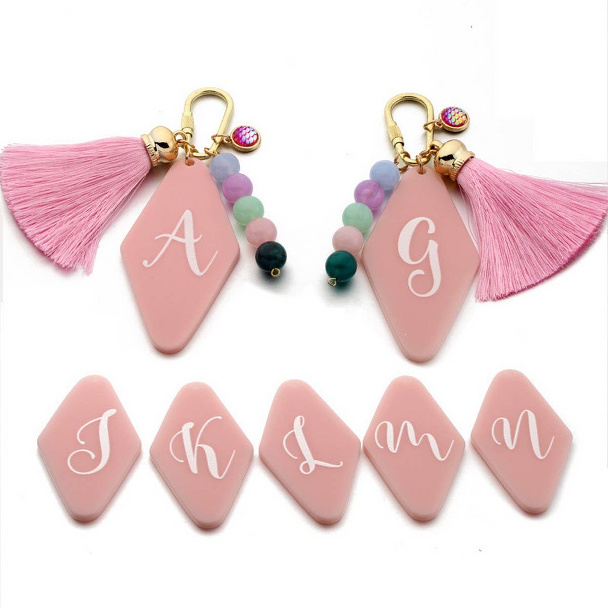 Letter Acrylic Keychain with Geometric Charm