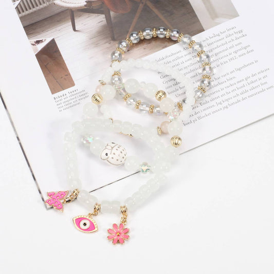 BUTTERFLY FLOWER EYE PENDANT BEADED BRACELET_CWAJE2223