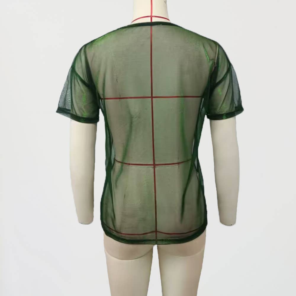 Sexy Sheer Holographic Mesh Short Sleeve Tee