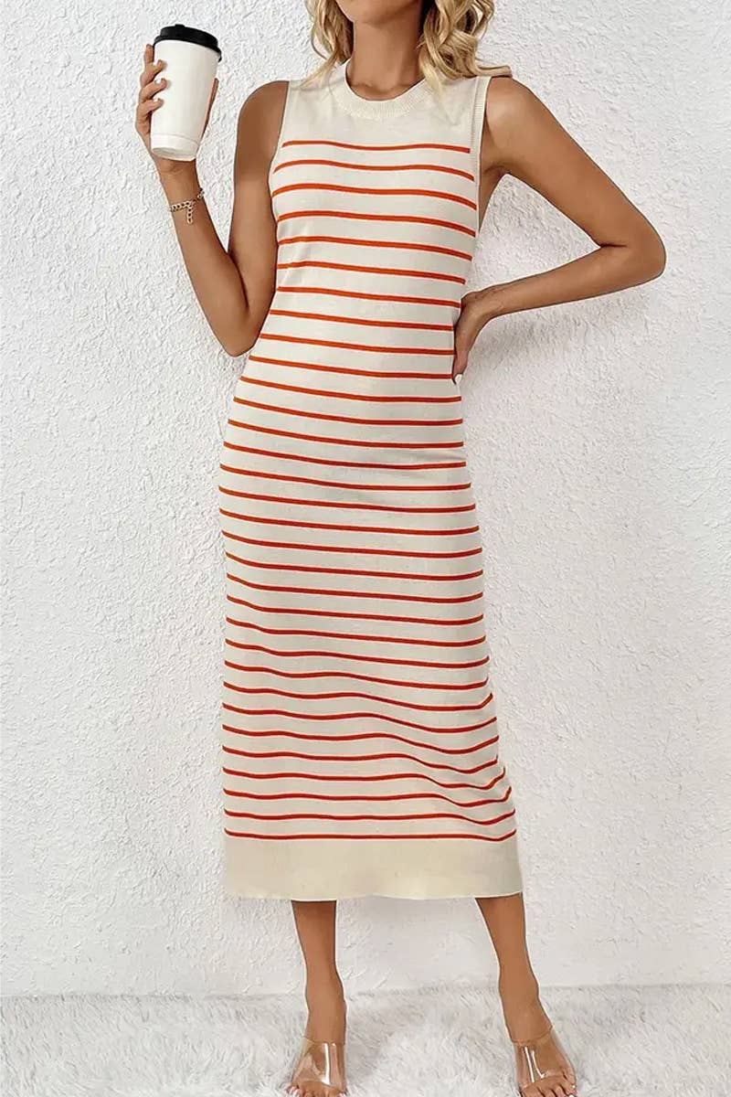 CWDMD4848_SPRING AND SUMMER SLIM STRIPED FASHION DRESS