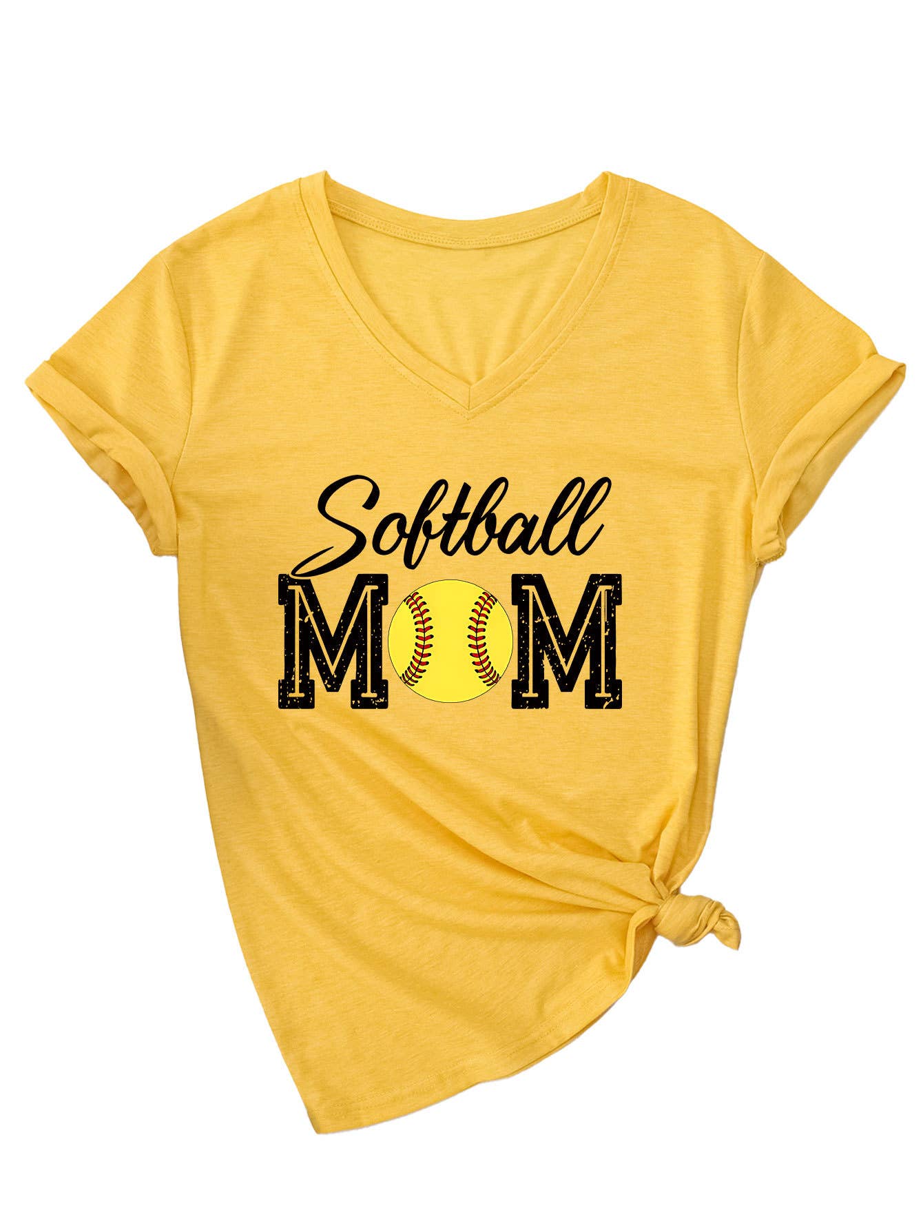 Trendy softball momV neck short-sleeved T-shirt