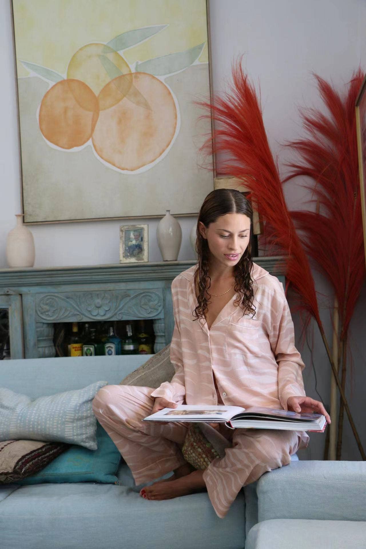 Lapel single-breasted tropical print home set