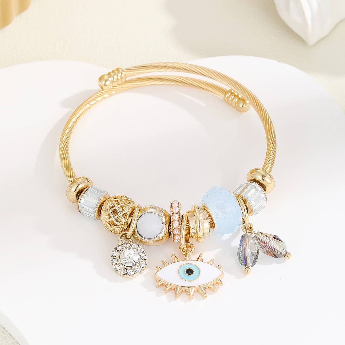 Elegant Couple Bracelet with Glass Heart Pendant