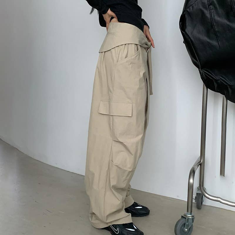 CARGO STYLE LACE-UP DESIGN LOOSE CASUAL PANTS