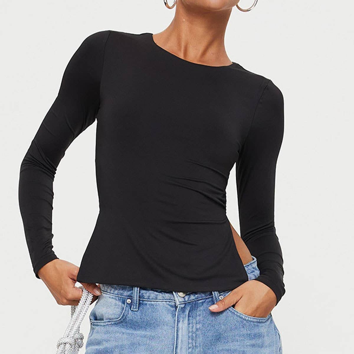 LONG FRONT SHORT BACK LACE-UP SLIM-FIT T-SHIRT