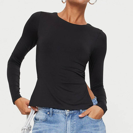 LONG FRONT SHORT BACK LACE-UP SLIM-FIT T-SHIRT