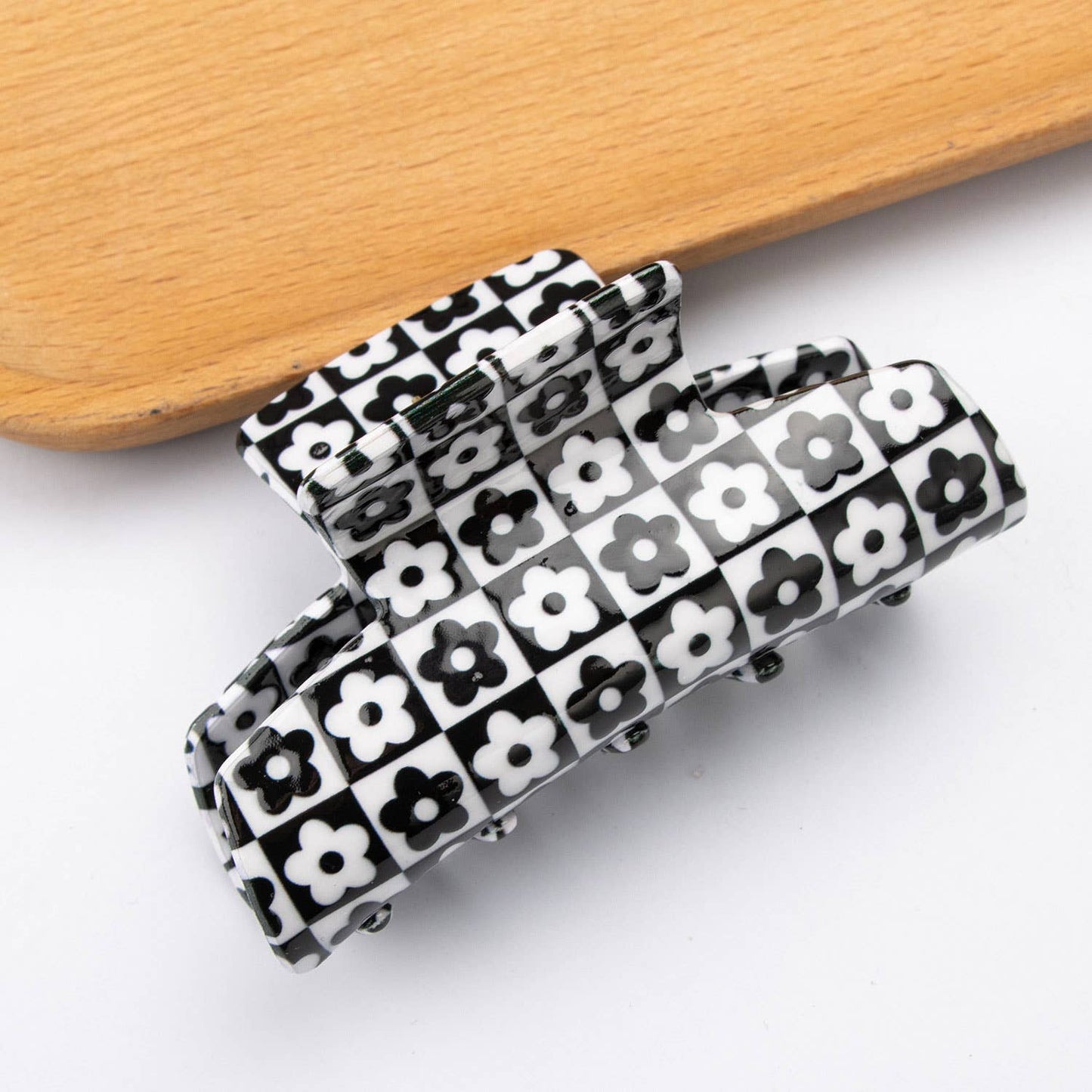 Black White Plaid Hair Claw - Retro Chic Clip_CWAHA0312
