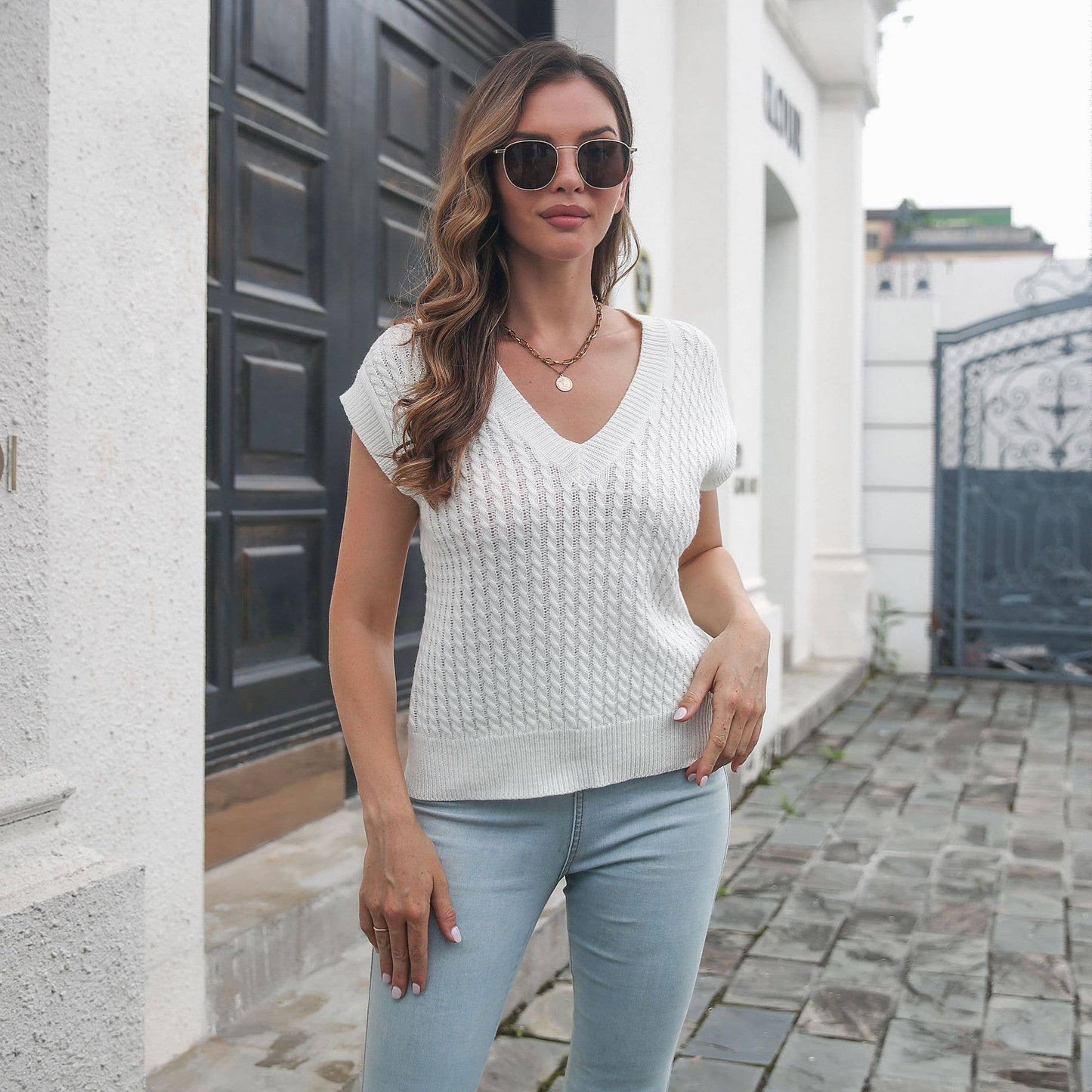 TWIST V-NECK VEST SWEATER FOR WOMEN