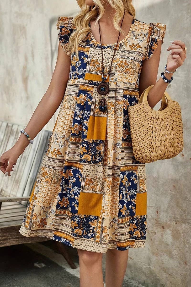 CWDSD8782_SUMMER SLEEVELESS PRINTED BOHEMIAN DRESS