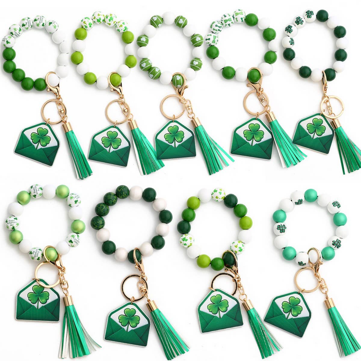 St. Patrick's Day Clover Pendant Bracelet Keychain_CWMM6861