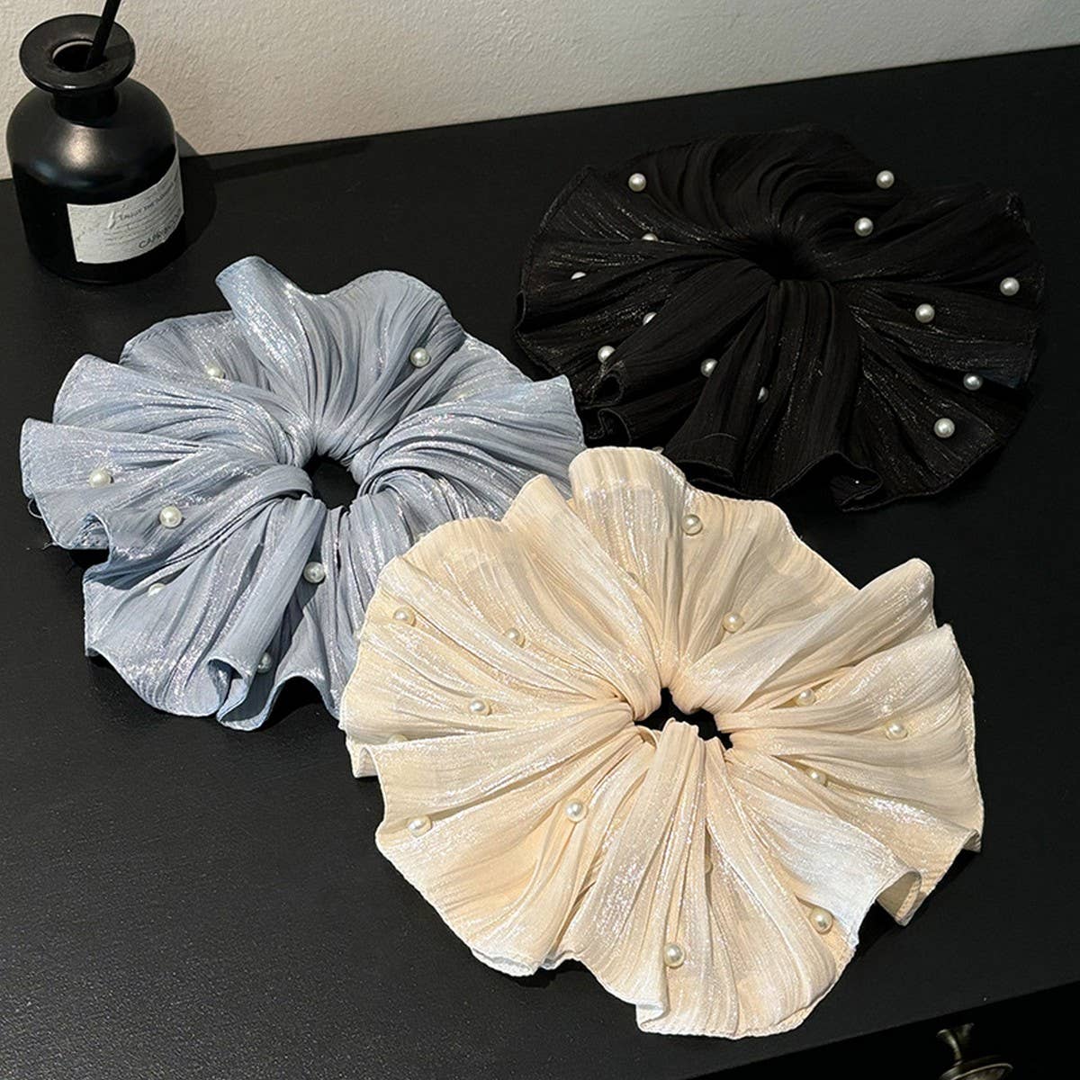 Iridescent Pleated Pearl Scrunchie Hair Tie