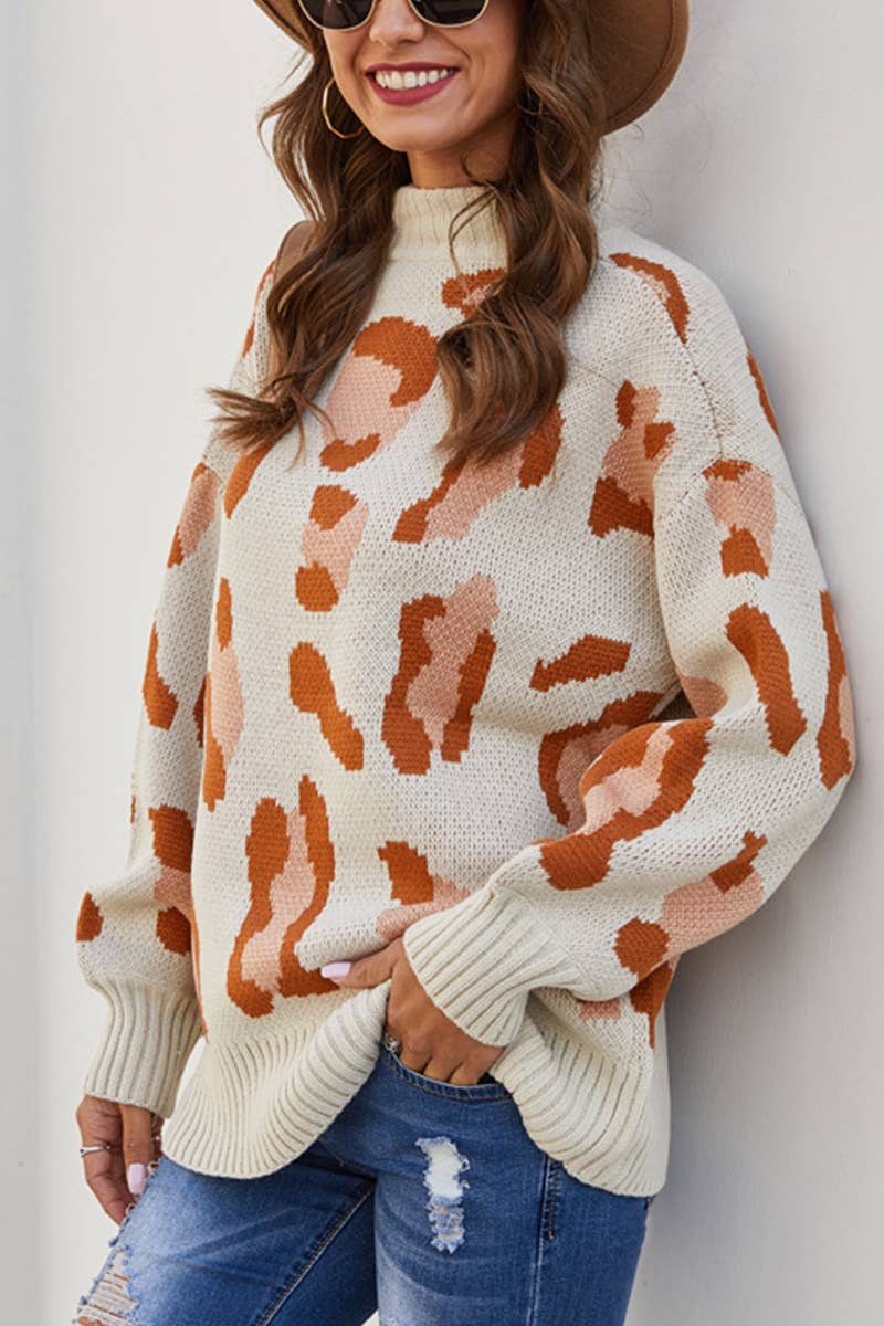 LEOPARD PRINT PULLOVER KNIT SWEATER