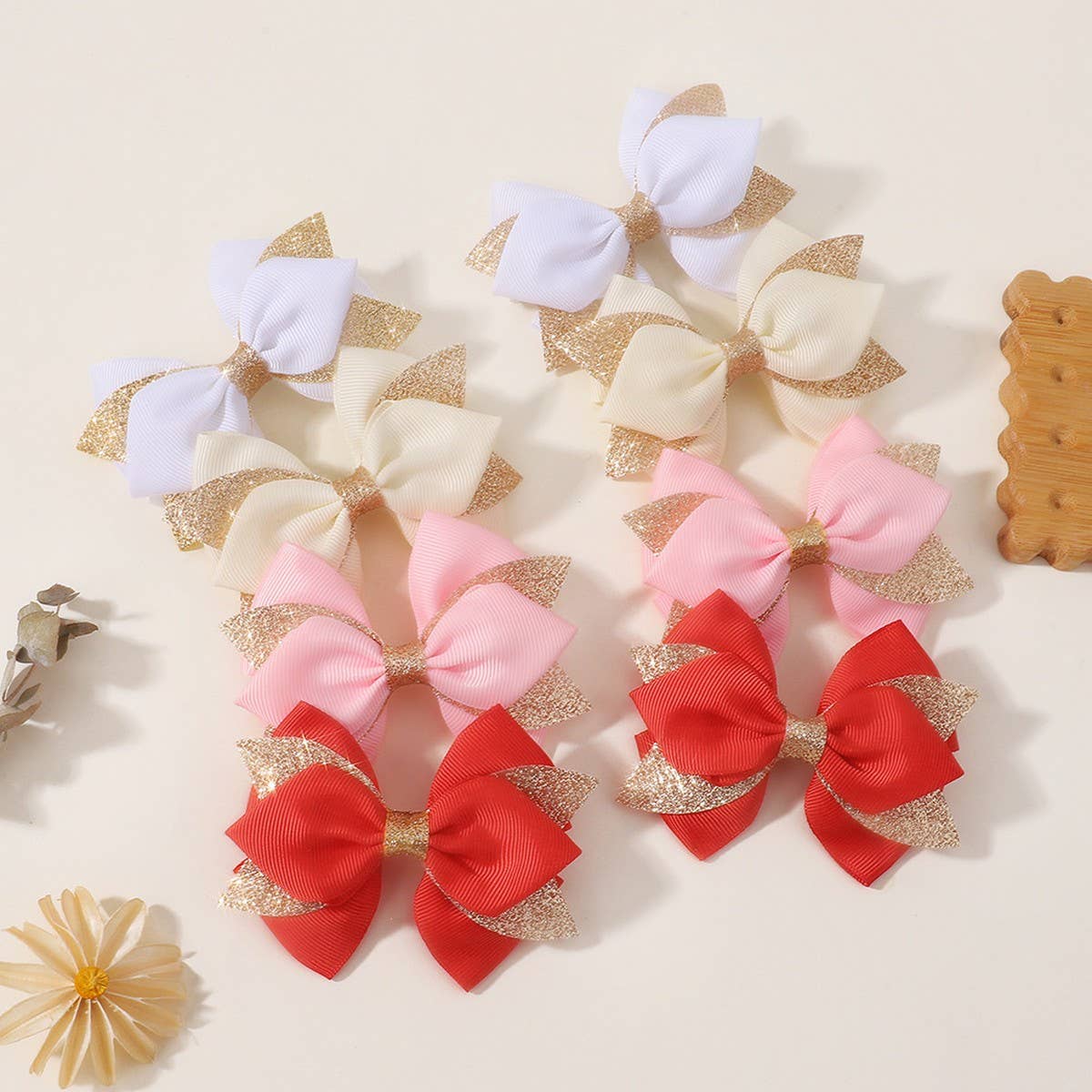 Glitter Bow Hair Clip Set for Girls Party Wear