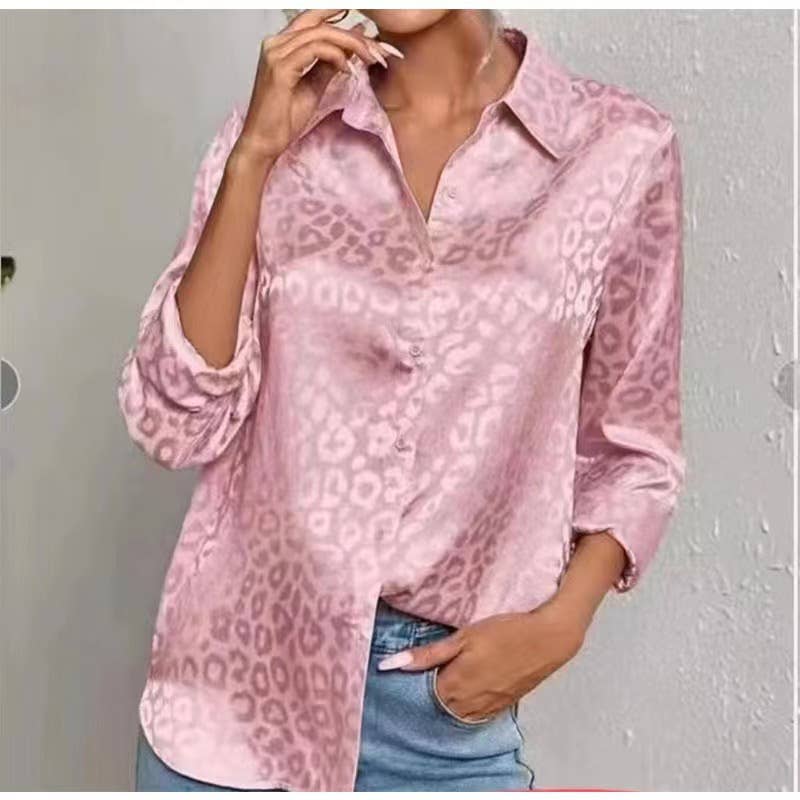 Satin long-sleeved jacquard leopard print shirt