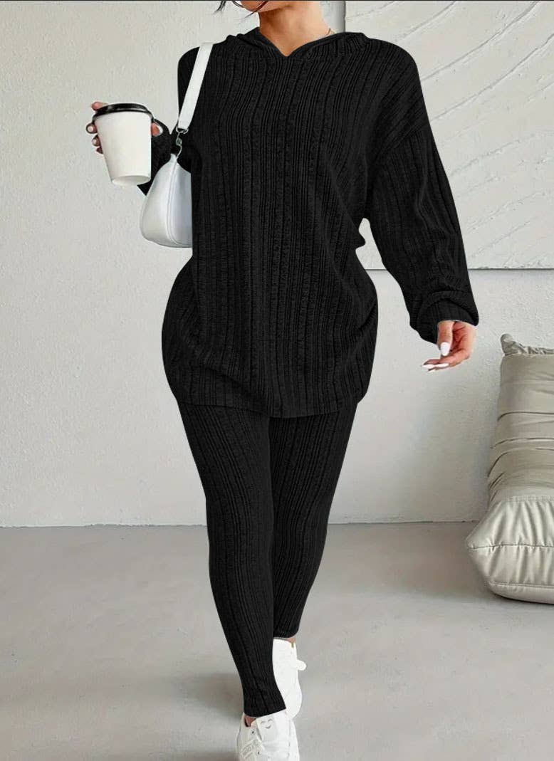 SOLID COLOR CASUAL FASHION HOODED TOP PANT SUIT