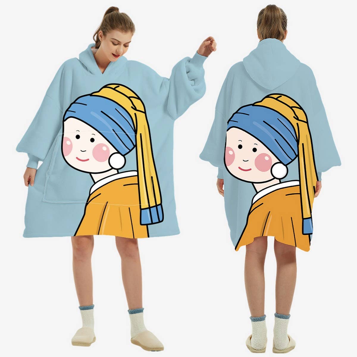 Double-Layer Sherpa Hoodie Blanket Lazy Wear