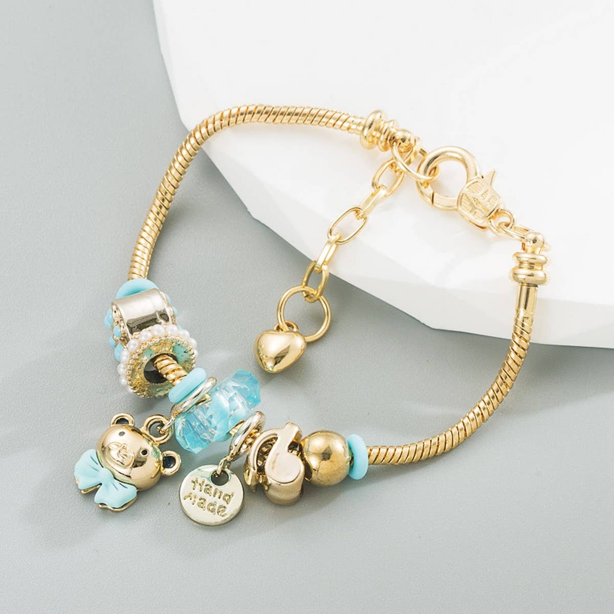 Adjustable Gold Bear & Rhinestone Bracelet_CWMM8626