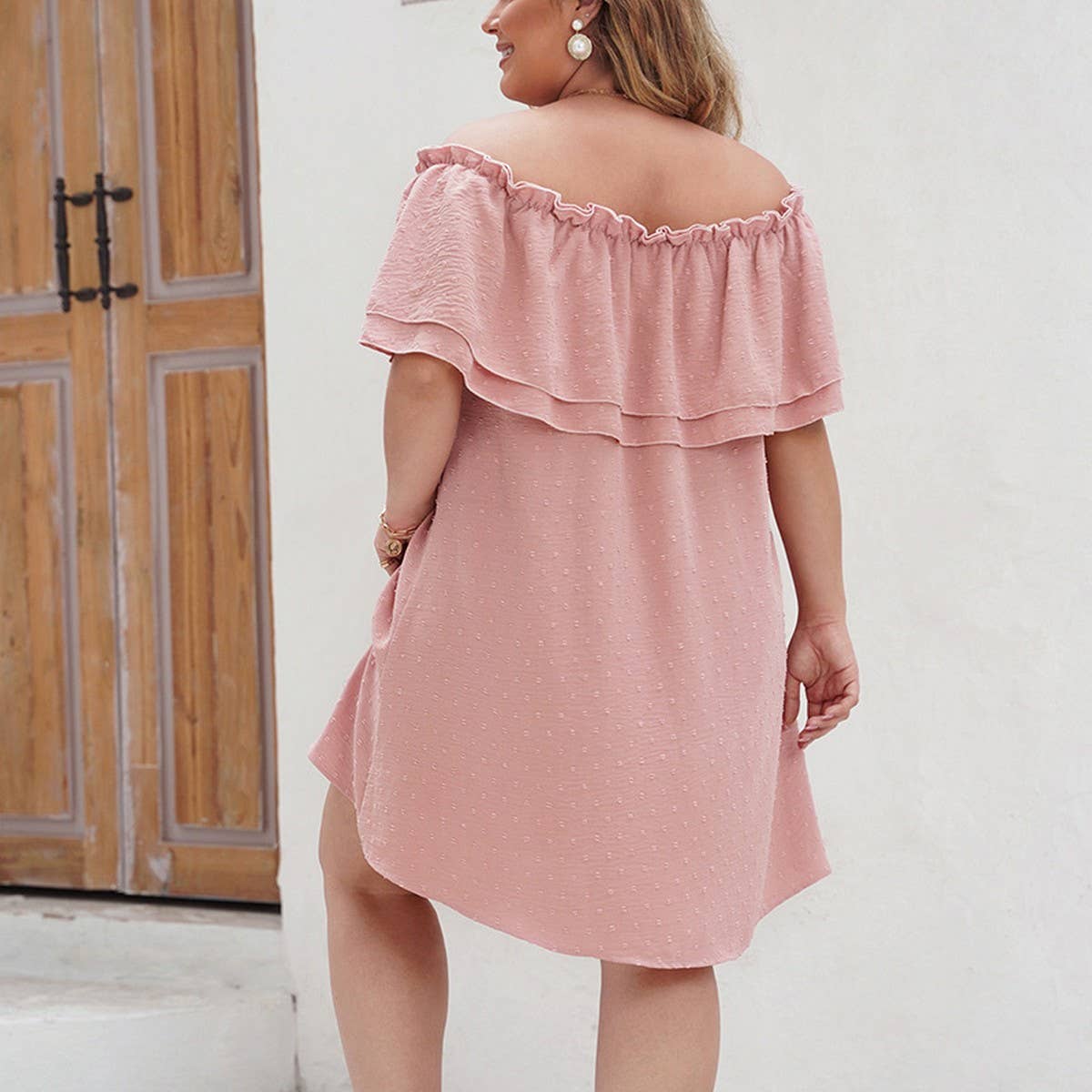 ONE WORD COLLAR CHIFFON PLUS-SIZE LOOSE MIDI DRESS_CWDSD3054