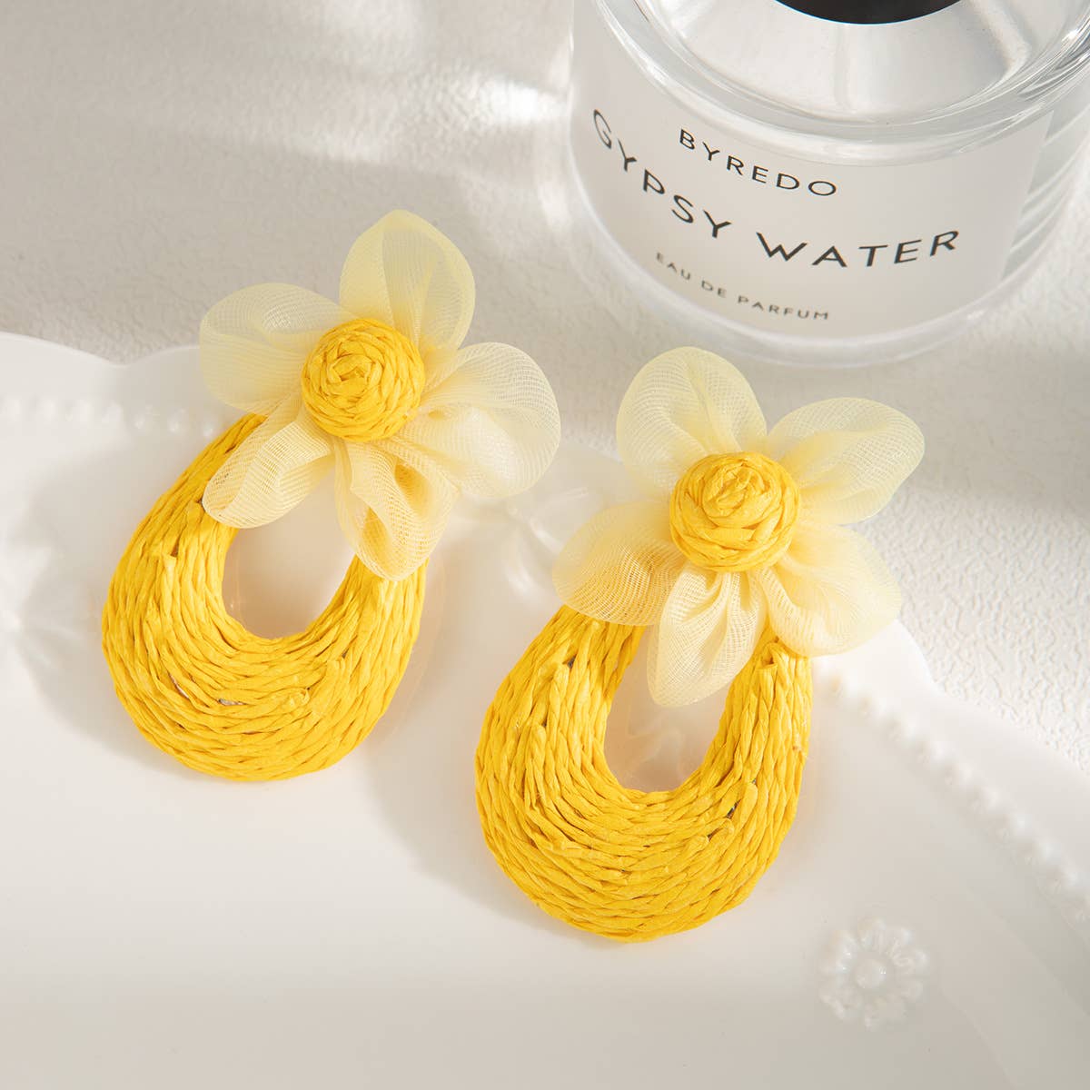 Floral Raffia Mesh Drop Earrings