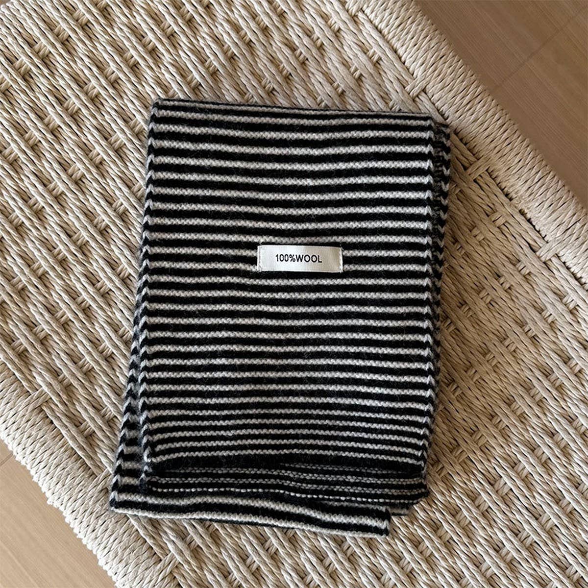 100% Wool Knit Scarf - Striped Slim Winter Wrap_CWASC2295