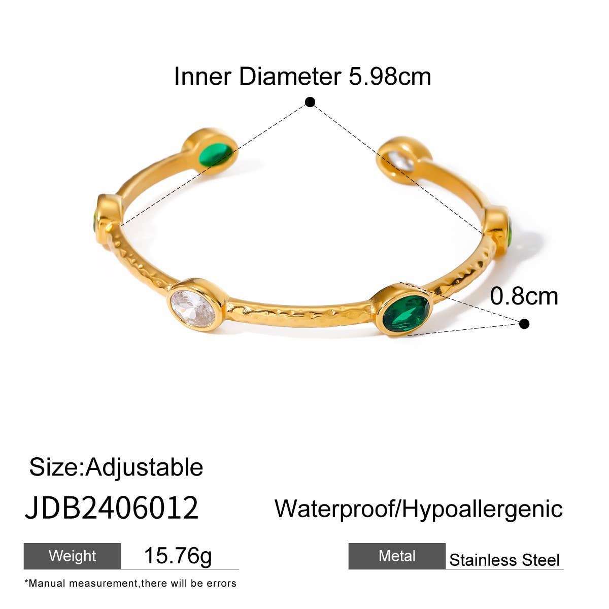 18K Gold Hammered Emerald Open Cuff Bracelet_CWAJE4901