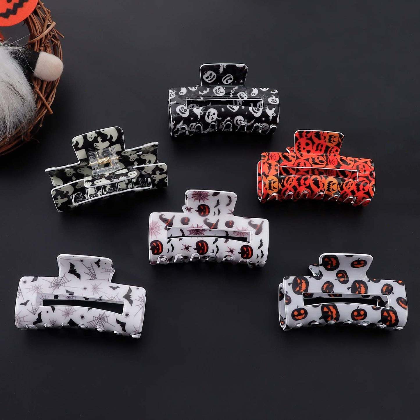 HALLOWEEN PUMPKIN GHOST BAT RECTANGULAR HAIRPIN