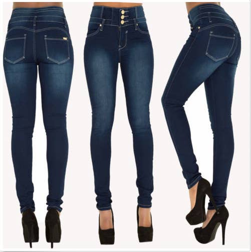 High-waisted, form-fitting, stretch skinny jeans
