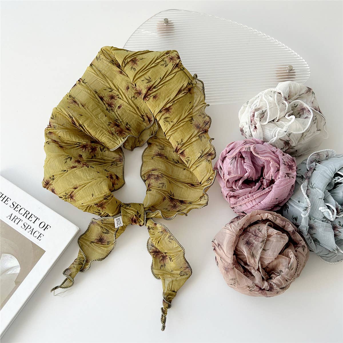 Pleated Embossed Triangle Scarf - Chic Neck Wrap_CWASC0853