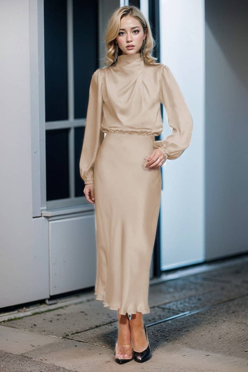 CWDMD3470_SATIN LANTERN SLEEVE EVENING DRESS