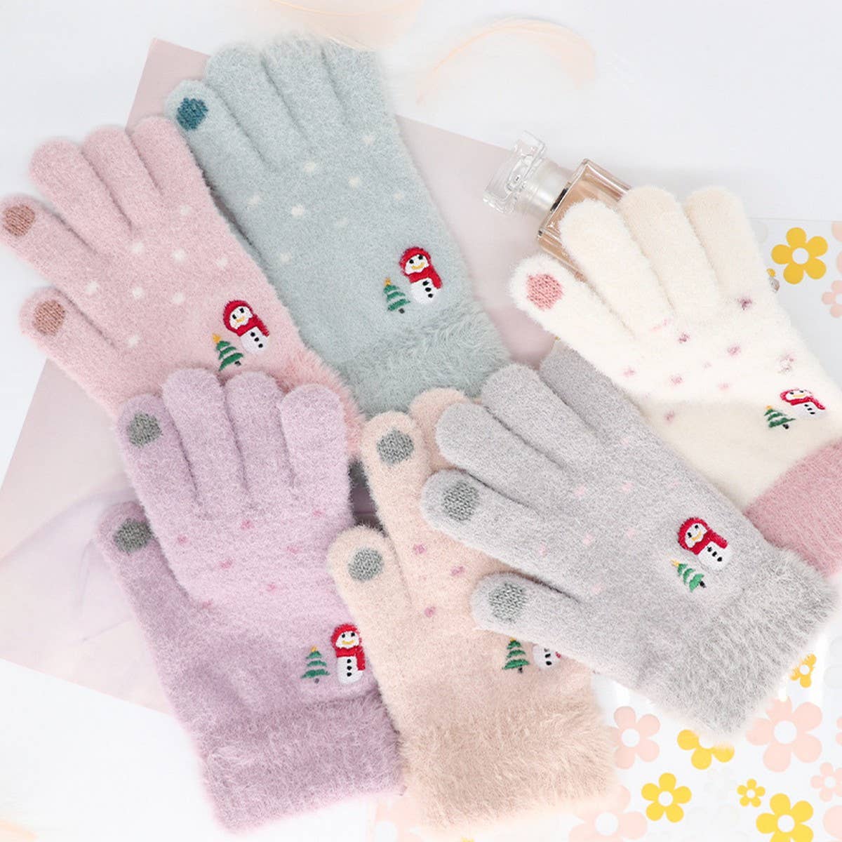 CWAG00553_WOMEN WINTER SNOWMAN KNIT TOUCHSCREEN GLOVES