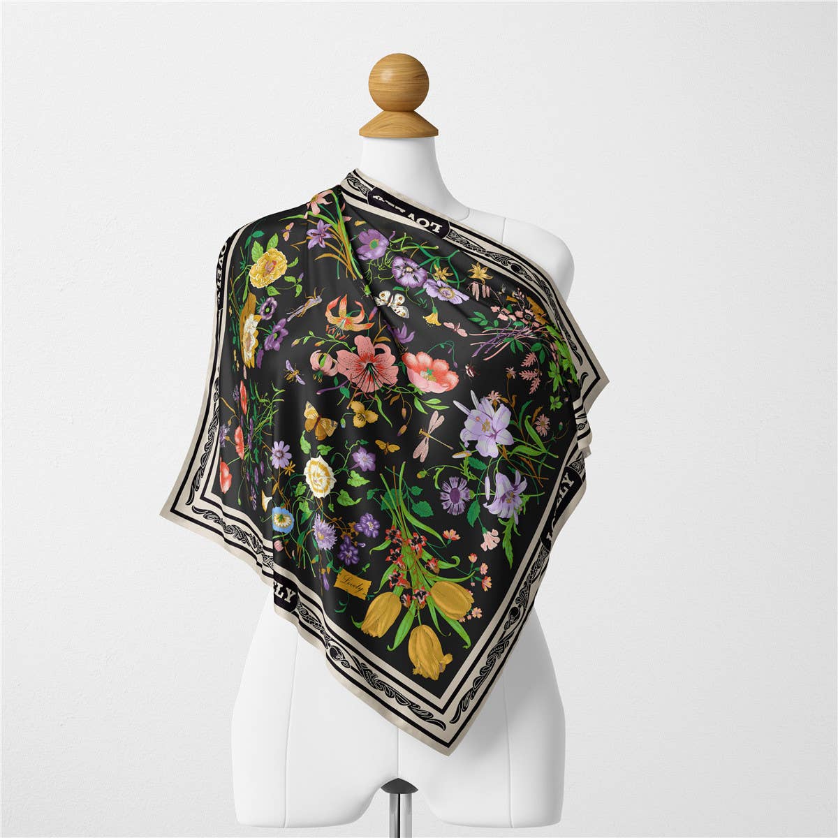Floral Satin Square Scarf for Summer Sun Wrap