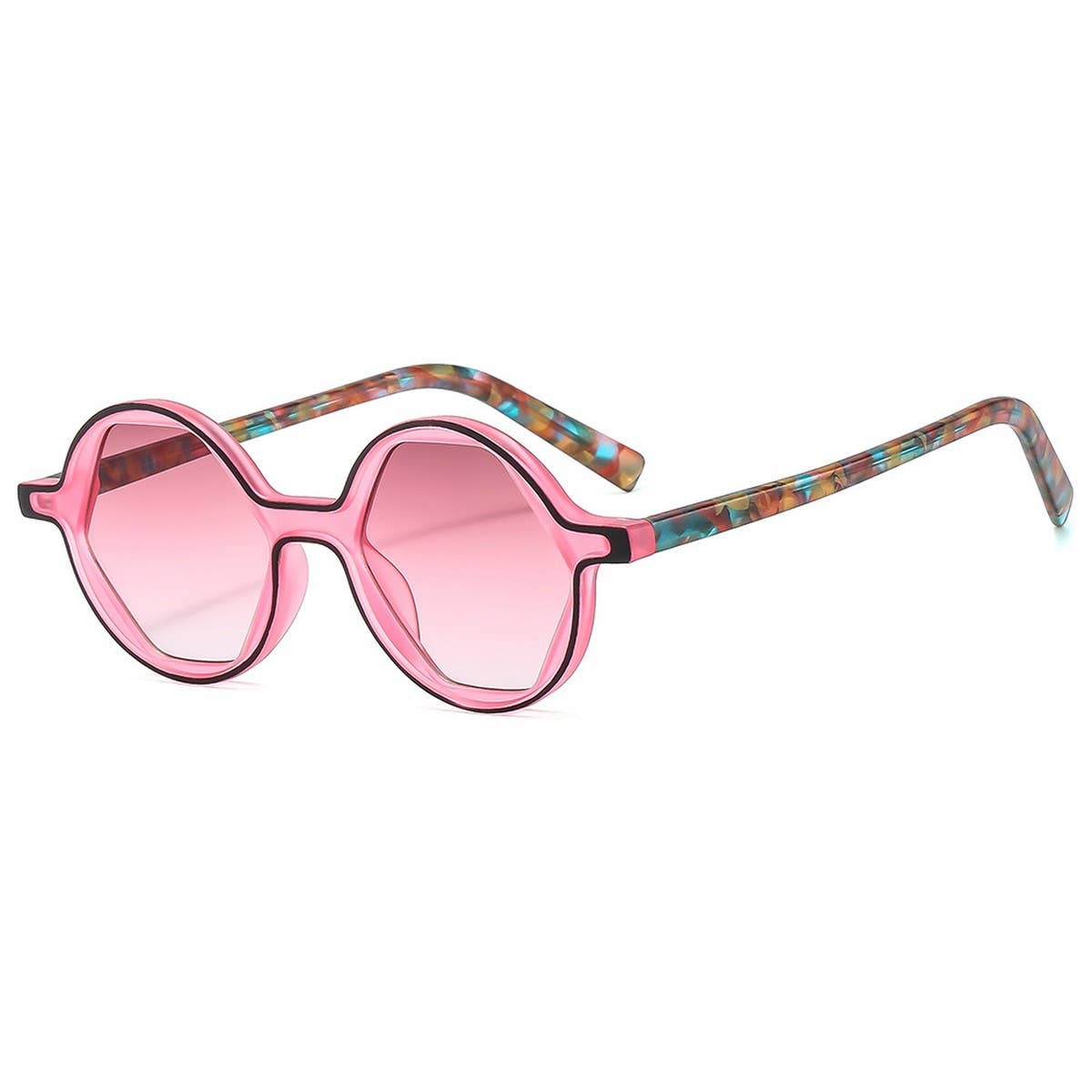 Floral Arm Hexagon Round Sunglasses Cute Look